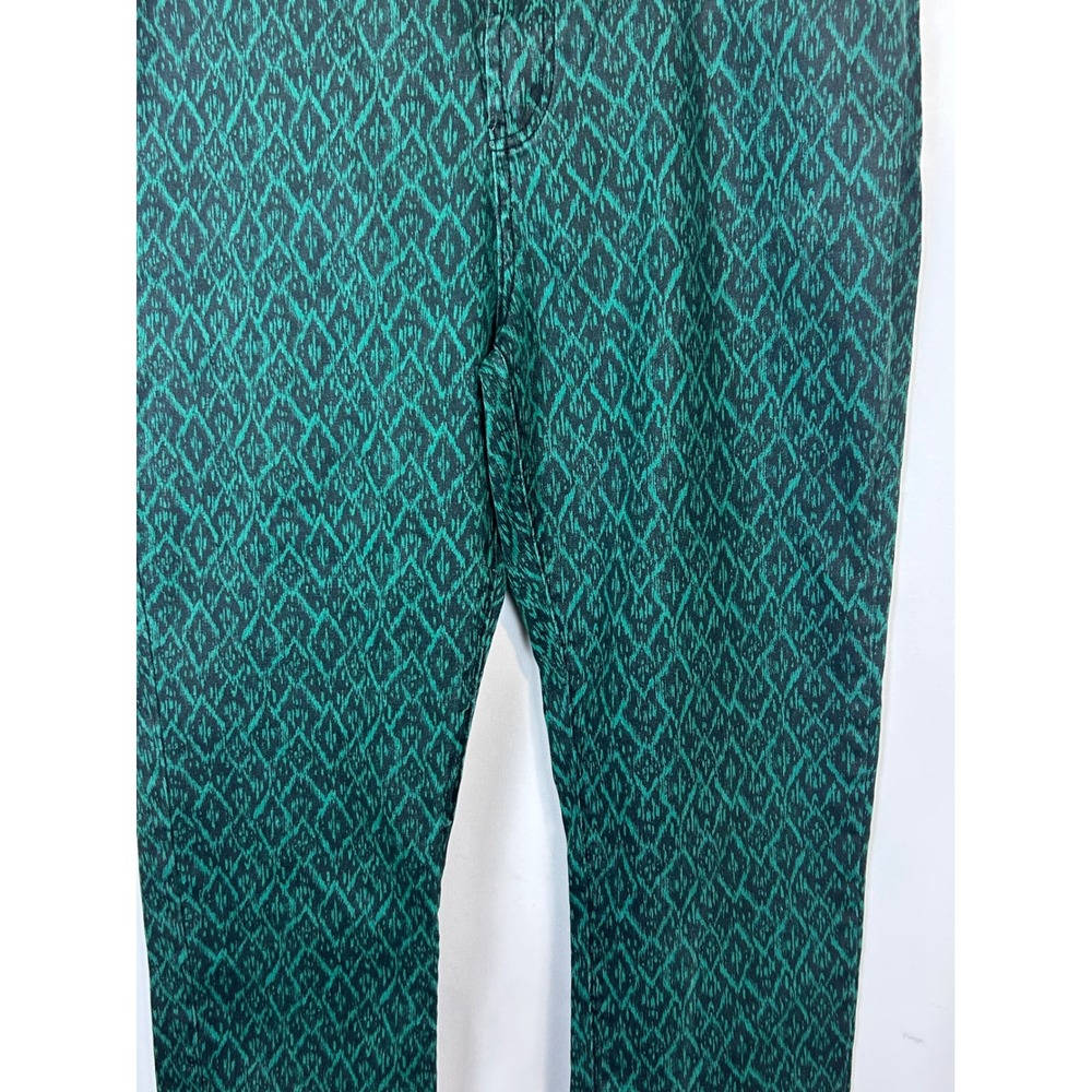 Green Ikat Diamond Pattern Straight Leg Pants Women Green Black Geometric Print - Picture 4 of 11